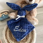 Doudou Lapin Minky à Personnaliser - Bleu Foncé