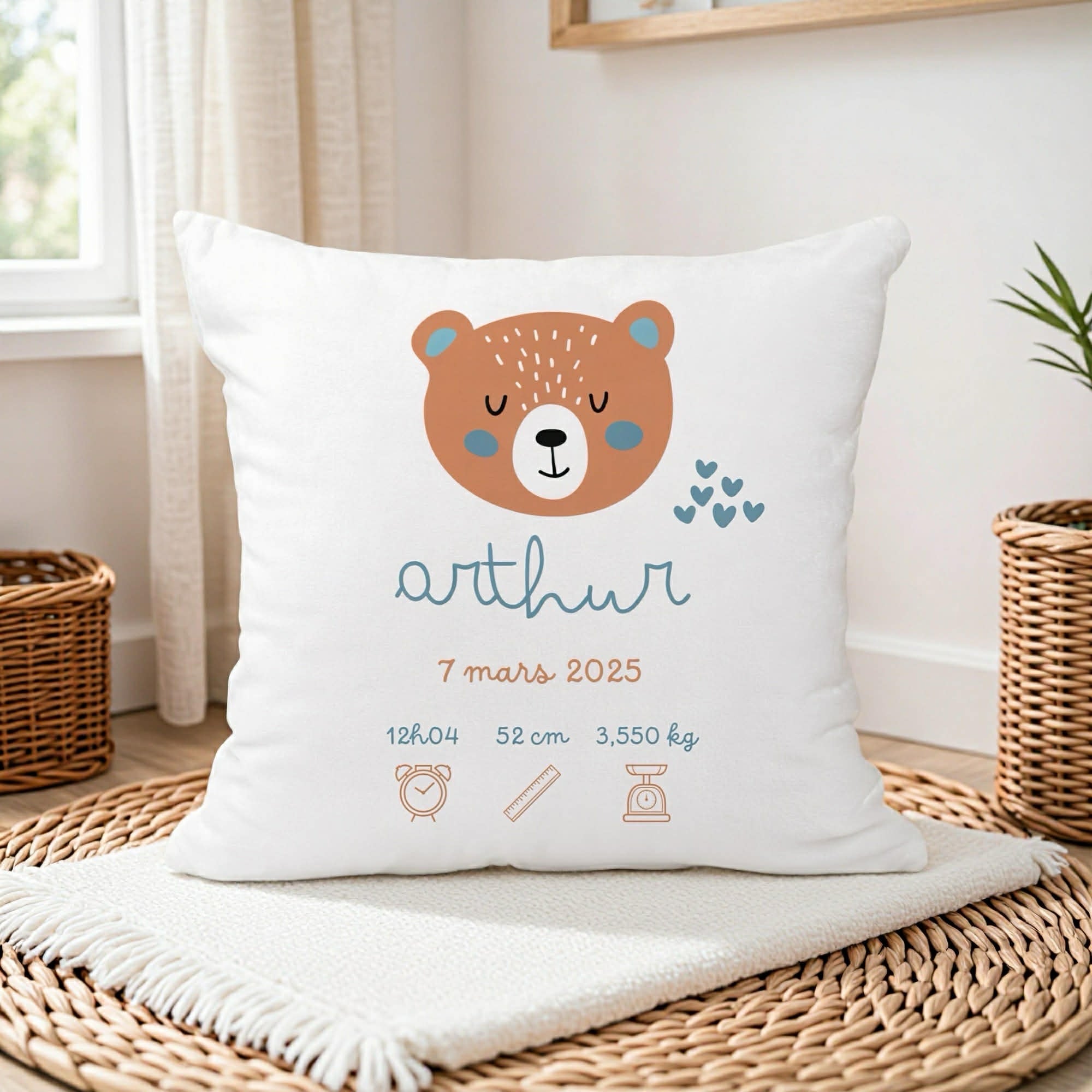 Housse de Coussin Naissance - Tête Ours