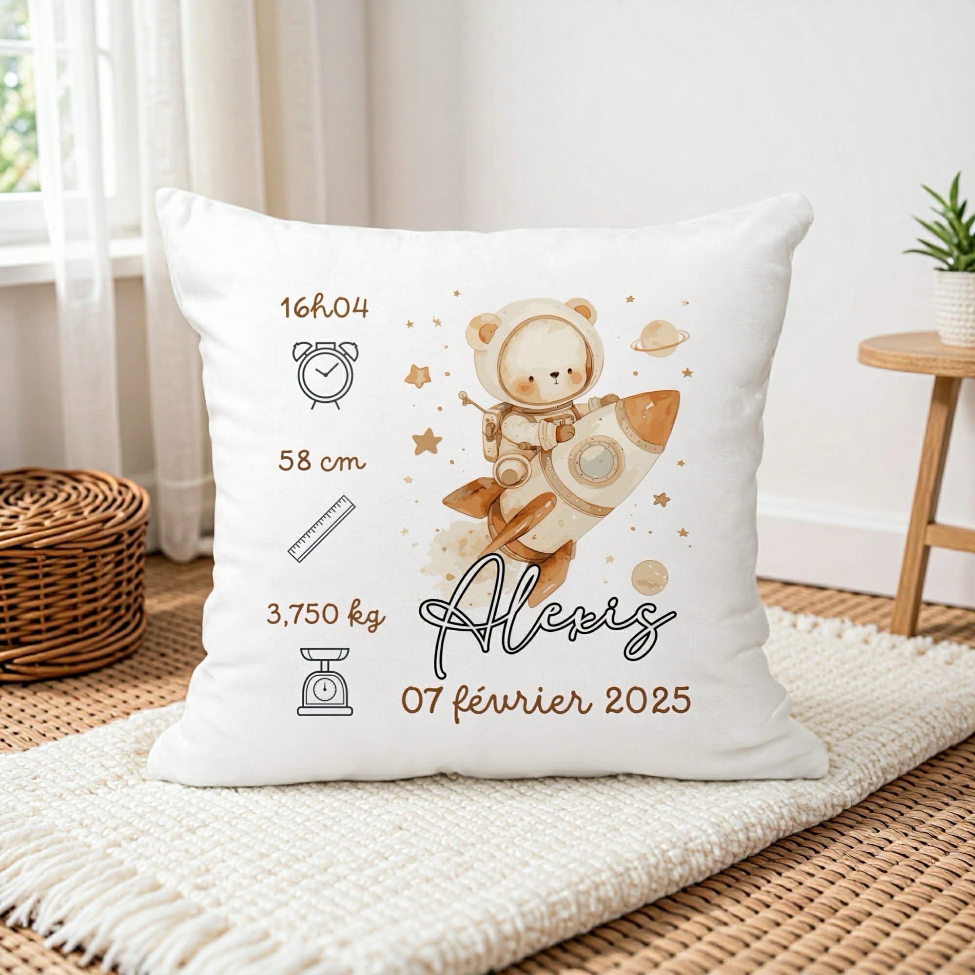Housse de Coussin Naissance - Fusée Ours
