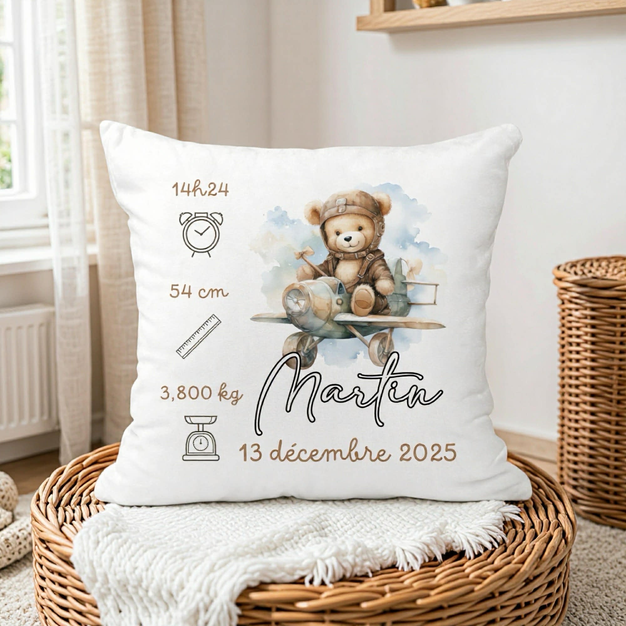 Housse de Coussin Naissance - Aviateur Ours