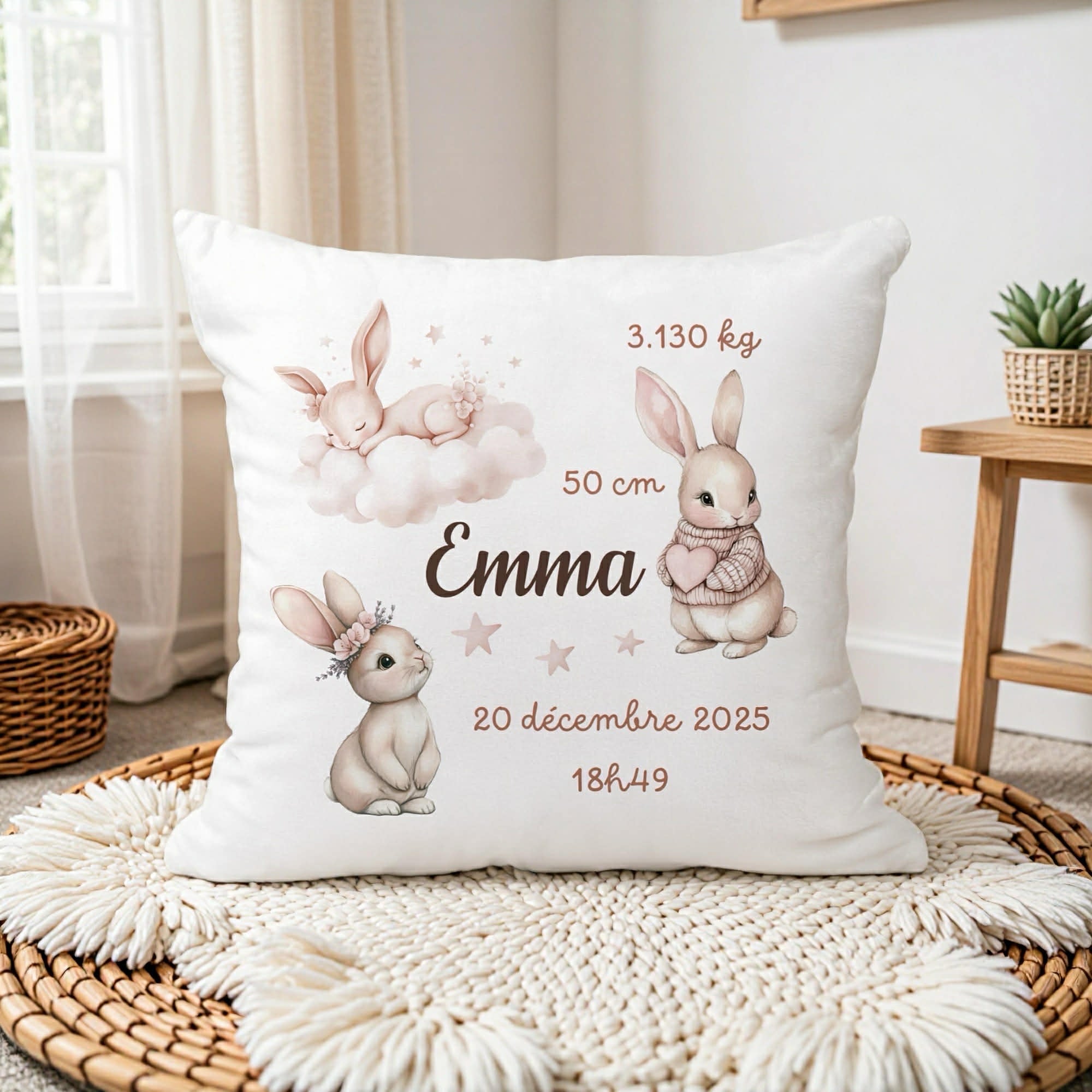 Housse de Coussin Naissance - Lapin Rose