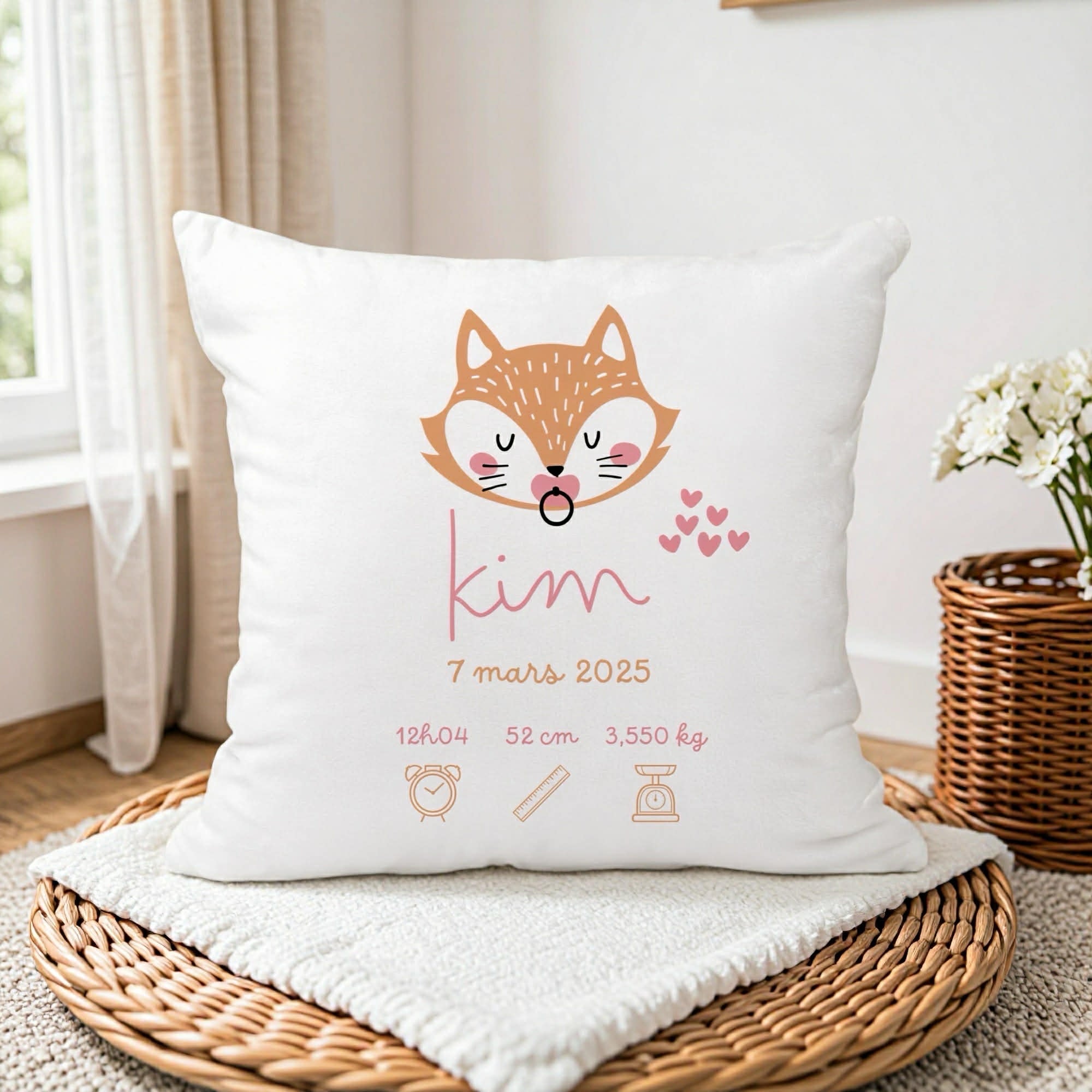 Housse de Coussin Naissance - Tête Renard
