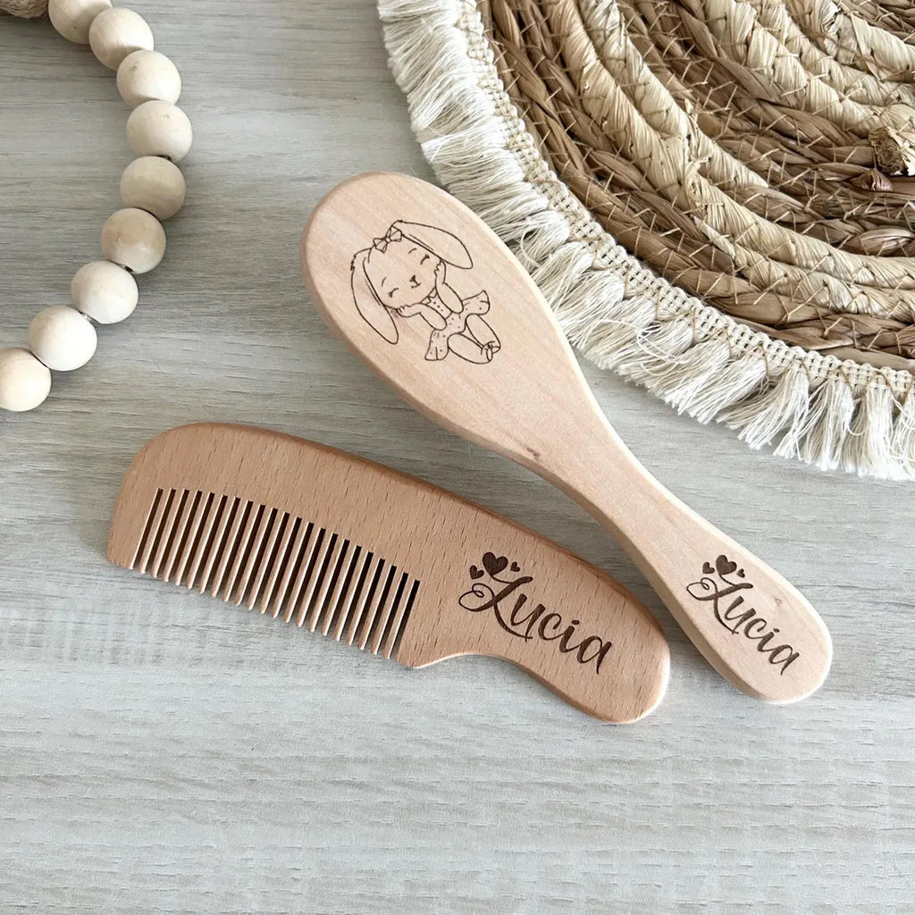 Set Brosse et Peigne en Bois - Lapin