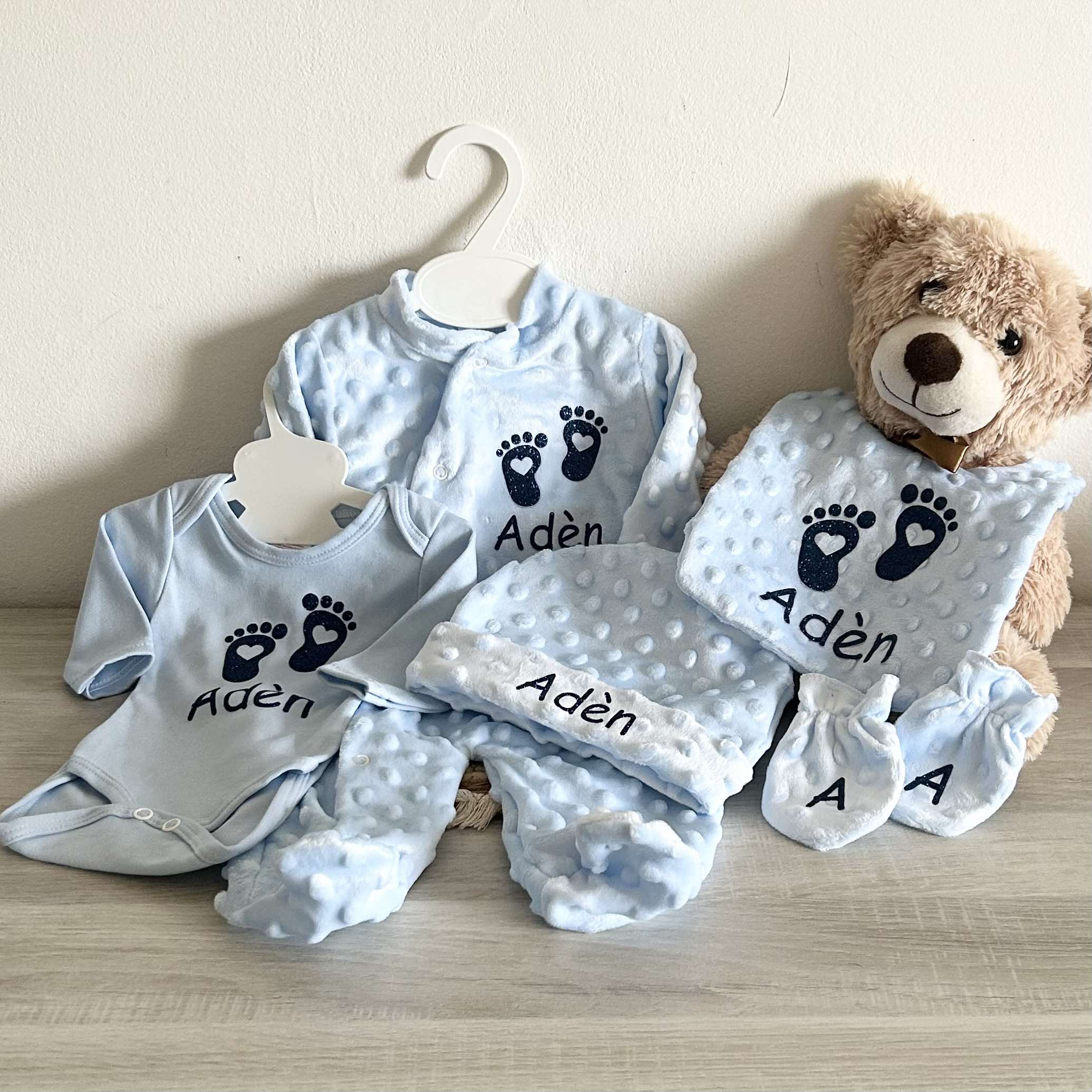 Coffret Pyjama Minky 5PCS à Personnaliser - Bleu Clair